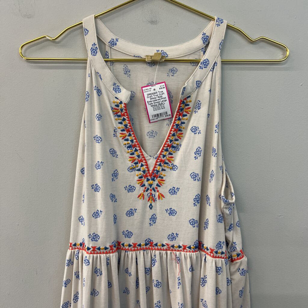 True Craft White/ Multi Embroidered Print Tank Dress Large