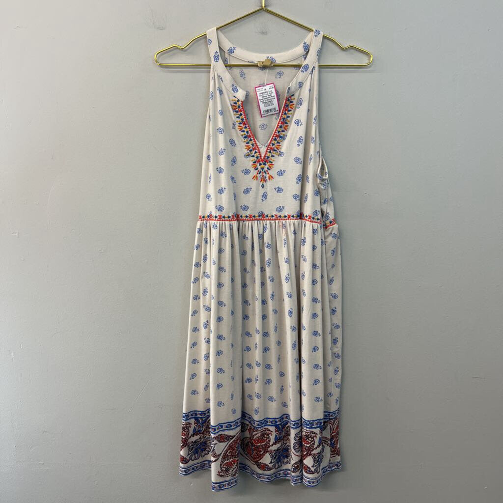 True Craft White/ Multi Embroidered Print Tank Dress Large