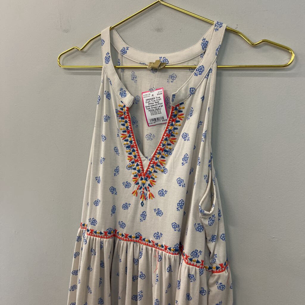 True Craft White/ Multi Embroidered Print Tank Dress Large