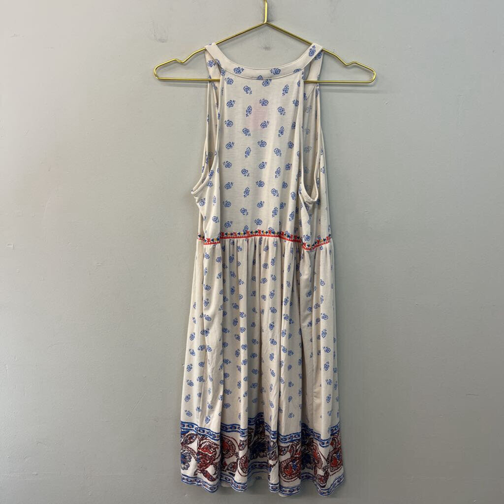 True Craft White/ Multi Embroidered Print Tank Dress Large