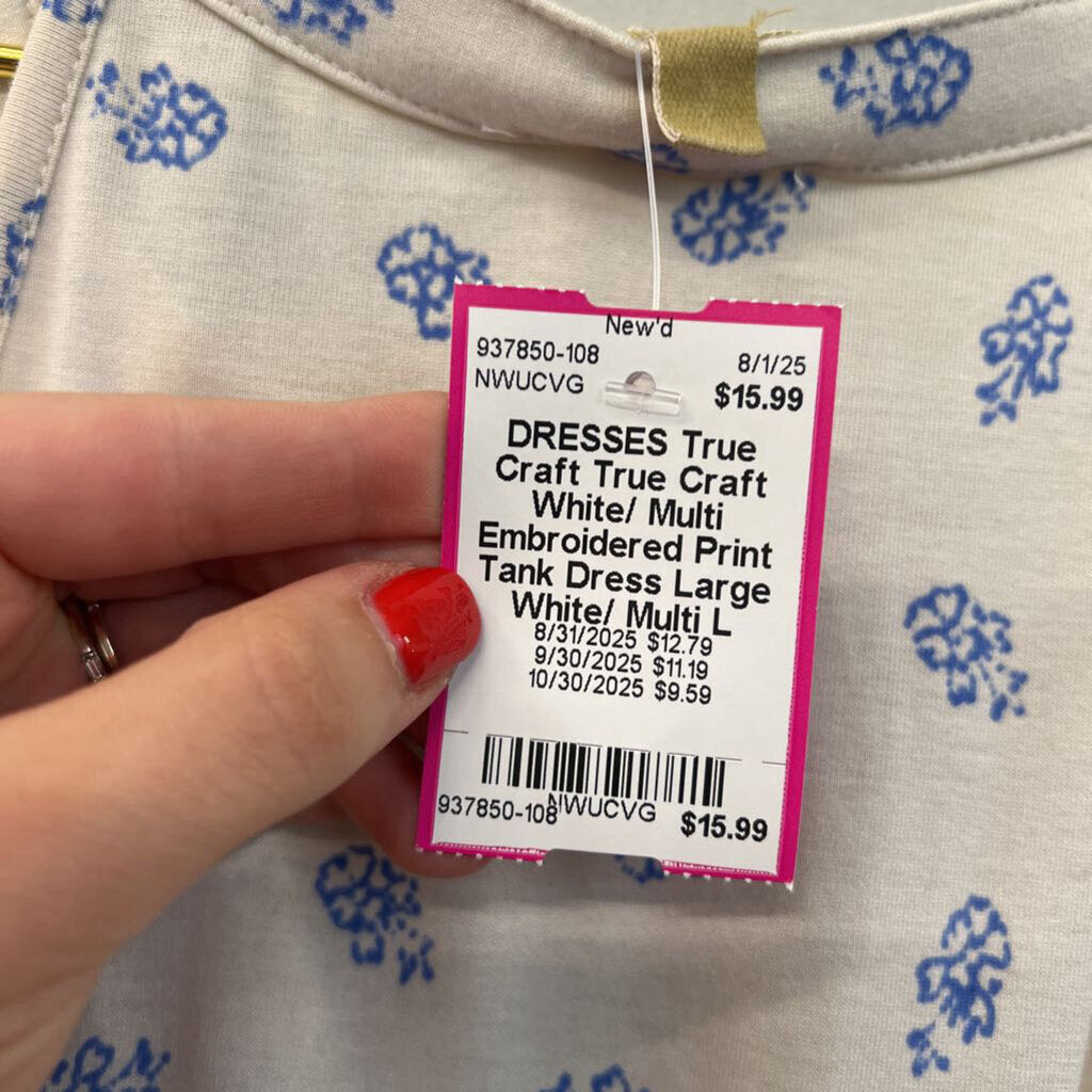 True Craft White/ Multi Embroidered Print Tank Dress Large