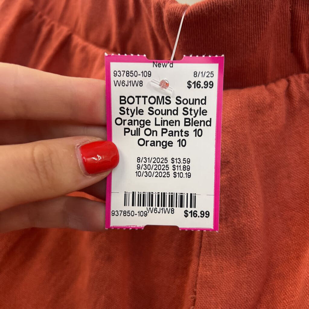 Sound Style Orange Linen Blend Pull On Pants 10