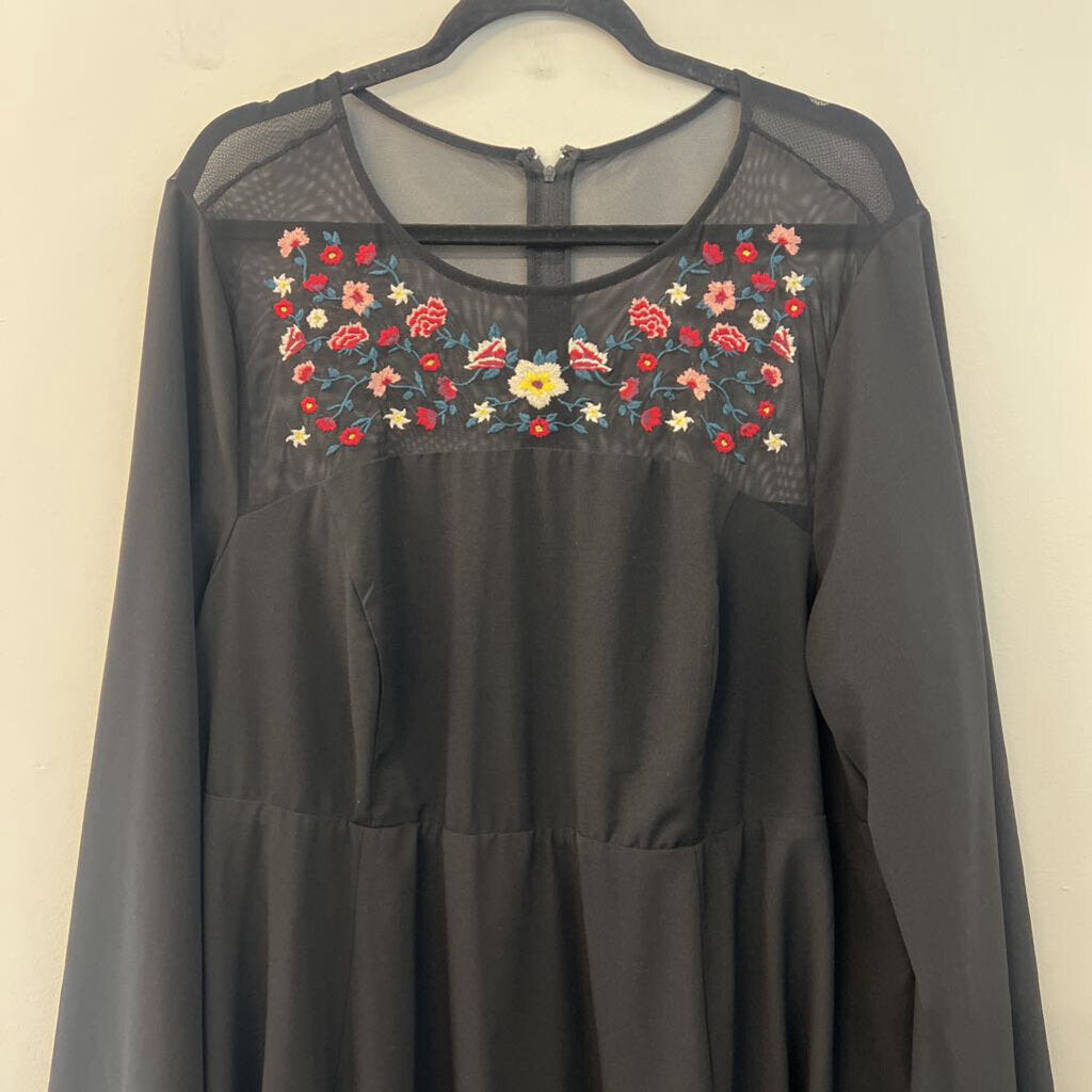 Torrid Black/ Multi Embroidered Top Long Sleeve Dress 22