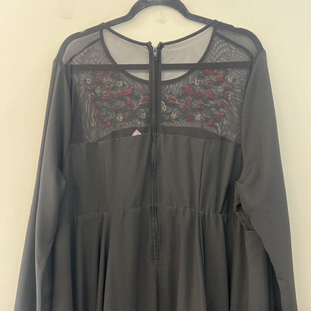 Torrid Black/ Multi Embroidered Top Long Sleeve Dress 22