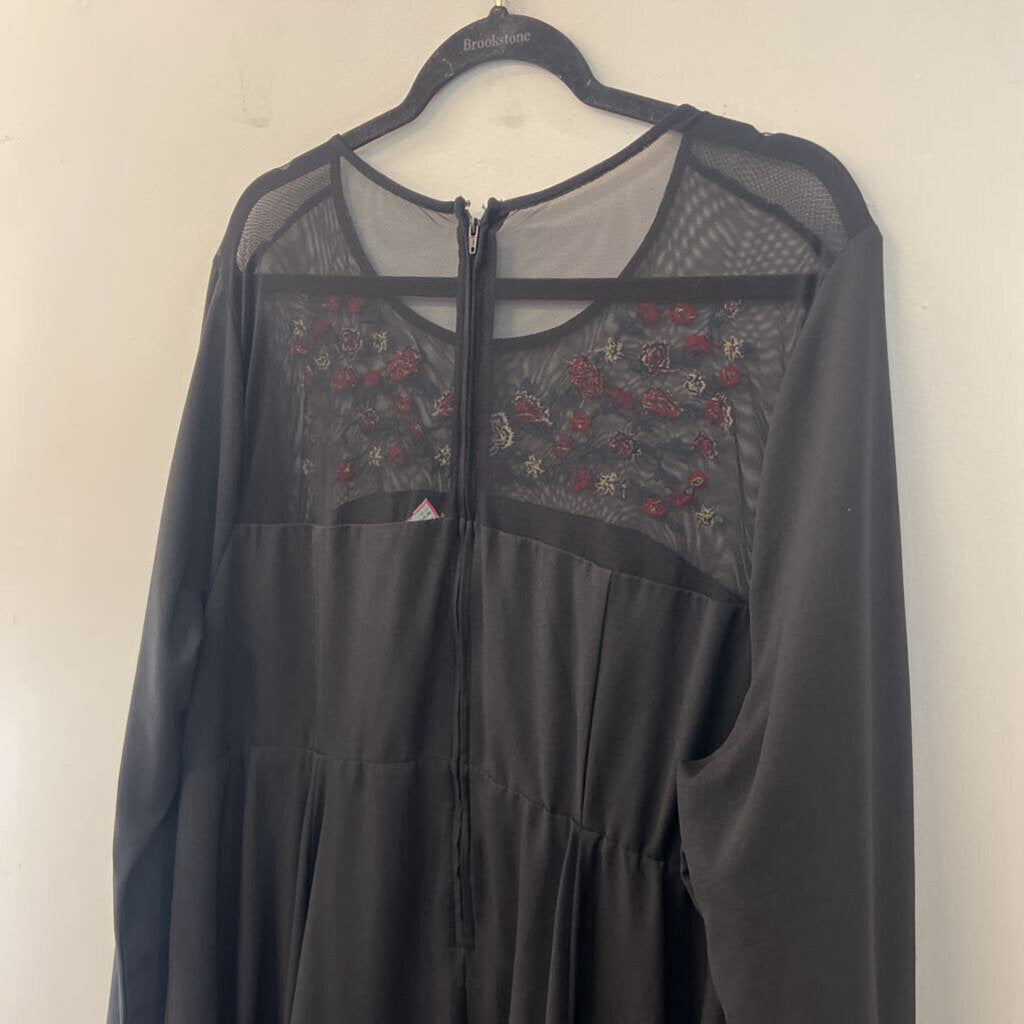 Torrid Black/ Multi Embroidered Top Long Sleeve Dress 22