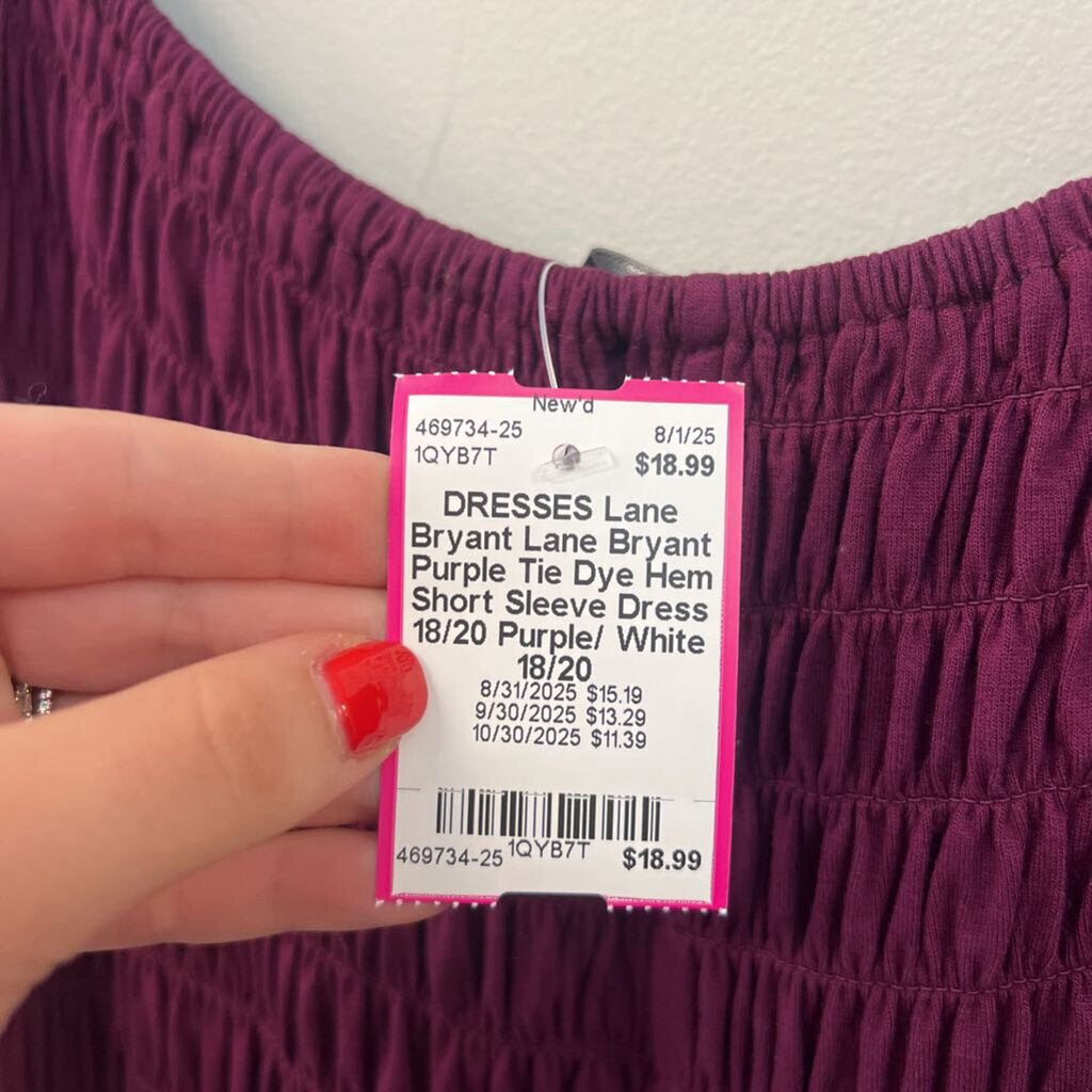 Lane Bryant Purple Tie Dye Hem Short Sleeve Dress 18/20