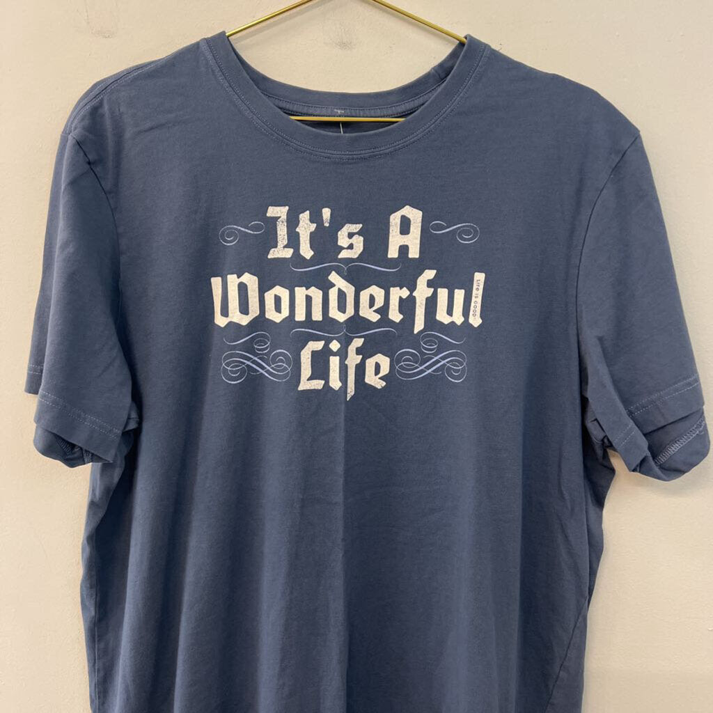 Life Is Good Blue/ White It's A Wonderful Life Short Sleeve Graphic Tee Large