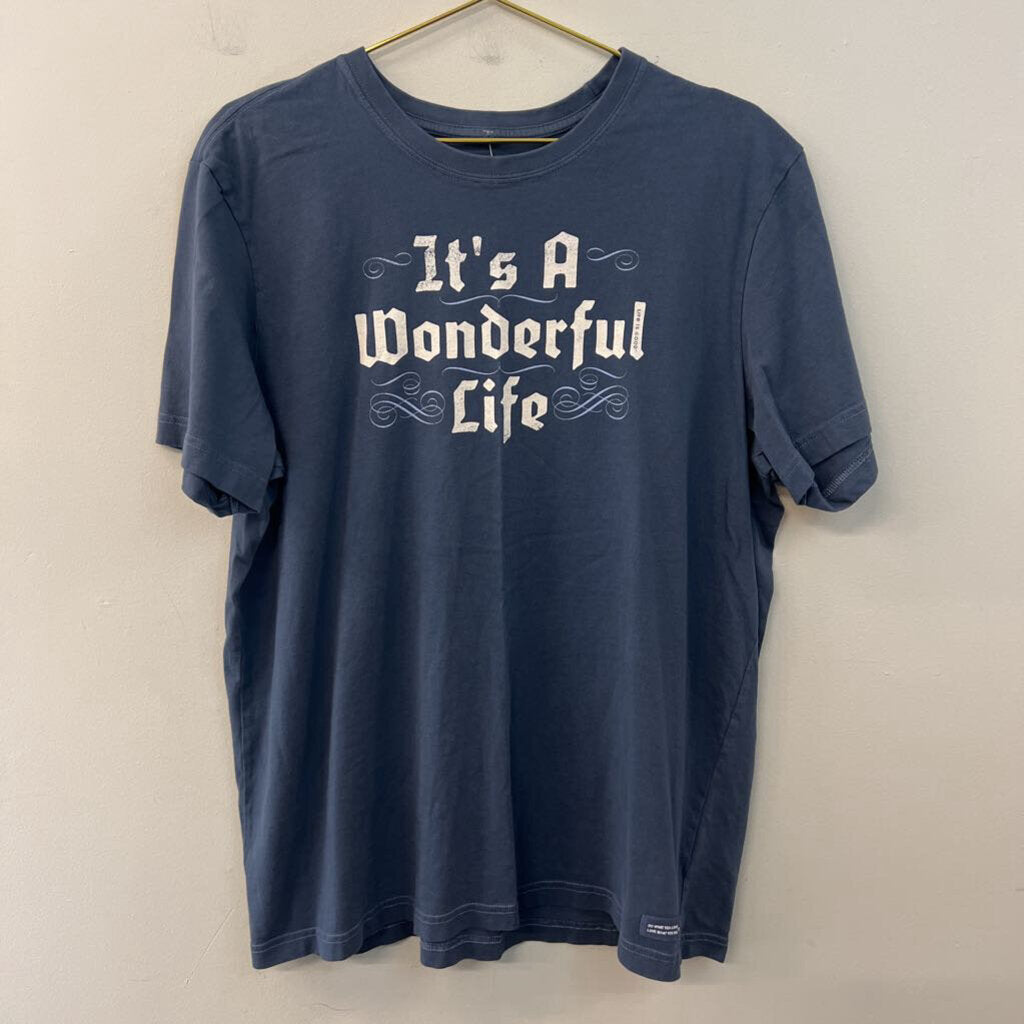 Life Is Good Blue/ White It's A Wonderful Life Short Sleeve Graphic Tee Large