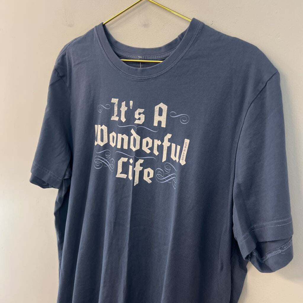 Life Is Good Blue/ White It's A Wonderful Life Short Sleeve Graphic Tee Large