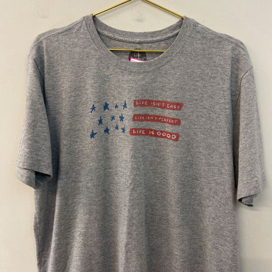 Life Is Good Grey Flag Short Sleeve Graphic Tee Large