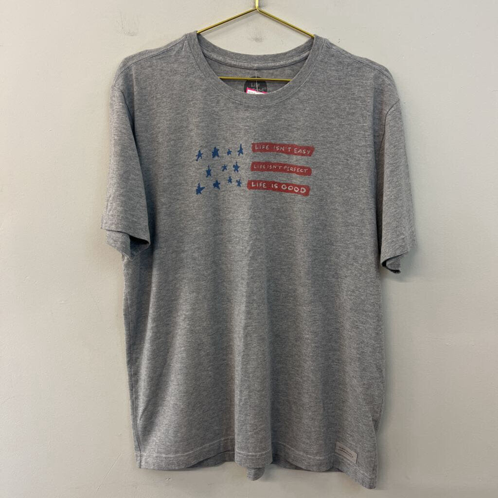 Life Is Good Grey Flag Short Sleeve Graphic Tee Large