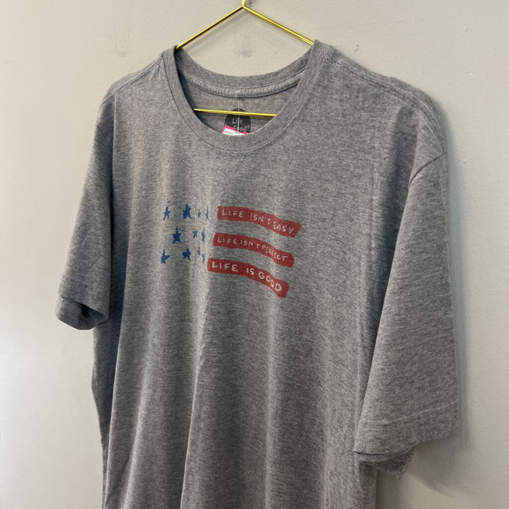 Life Is Good Grey Flag Short Sleeve Graphic Tee Large