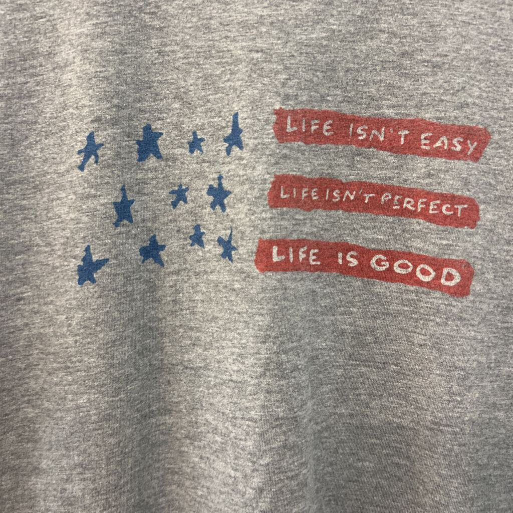 Life Is Good Grey Flag Short Sleeve Graphic Tee Large