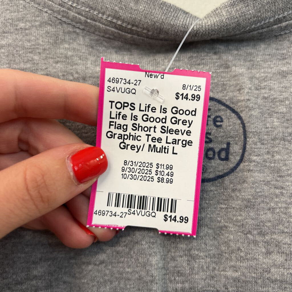 Life Is Good Grey Flag Short Sleeve Graphic Tee Large