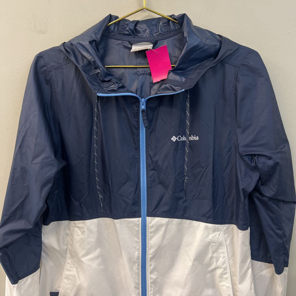 Columbia Navy/ White Hooded Windbreaker Jacket Small