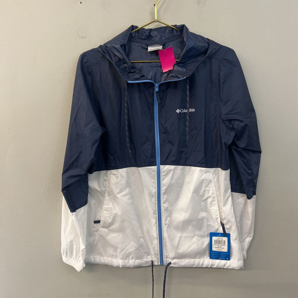 Columbia Navy/ White Hooded Windbreaker Jacket Small