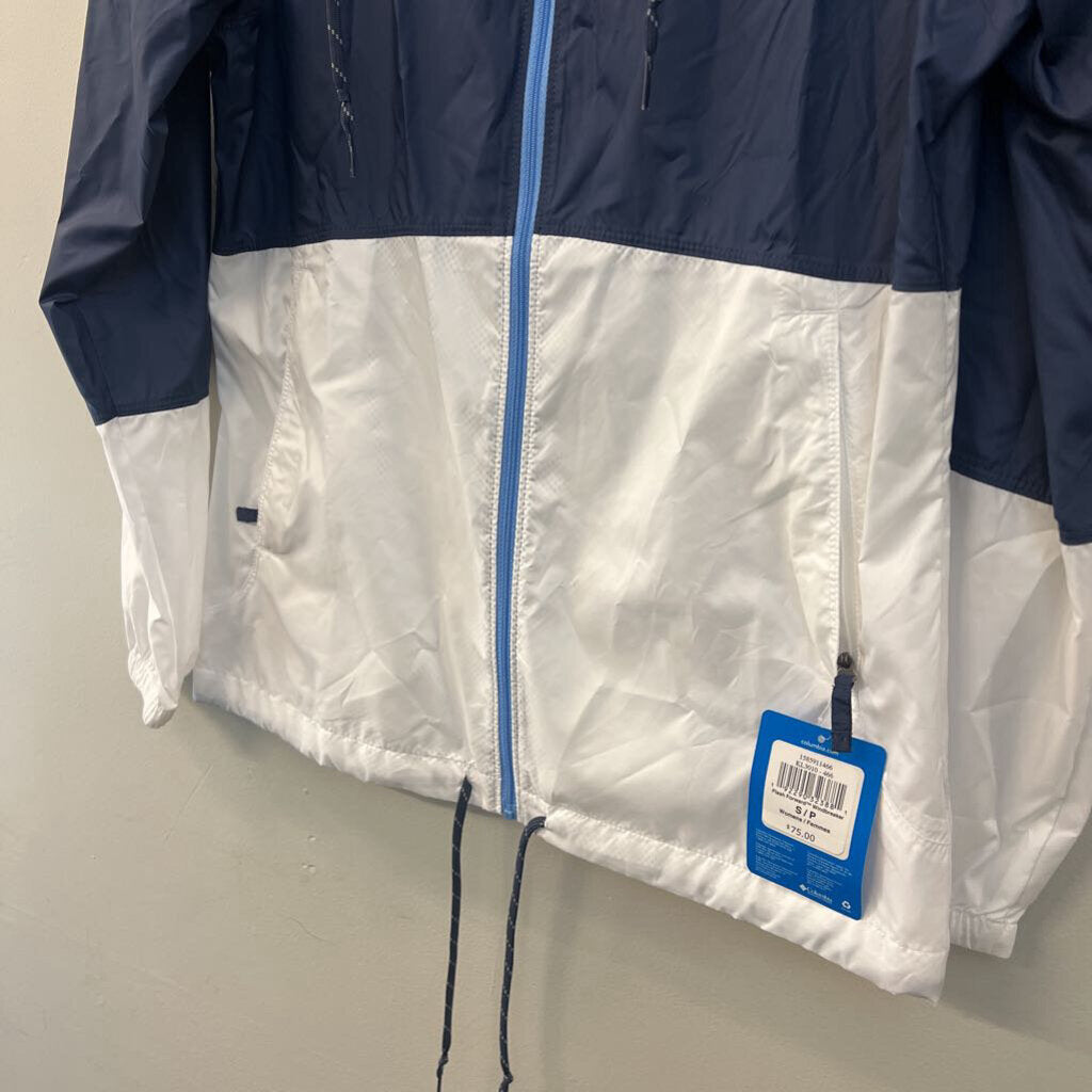 Columbia Navy/ White Hooded Windbreaker Jacket Small