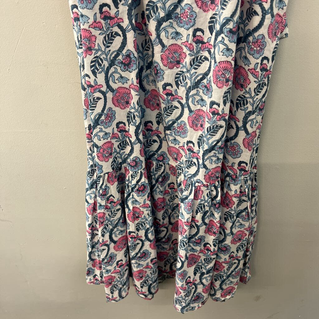 Anna Cate White/ Blue/ Pink Print Short Flutter Sleeve Tie Back Maxi Dress Small