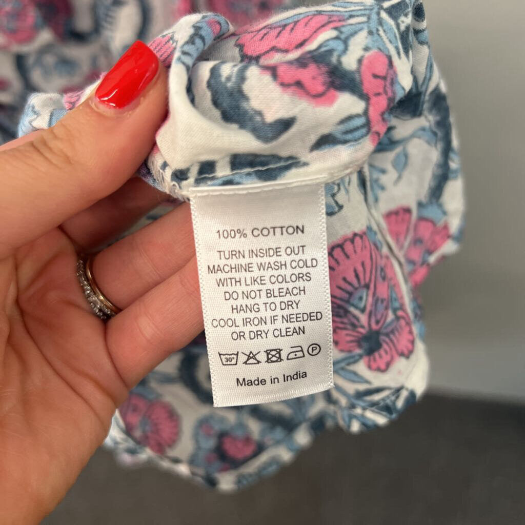 Anna Cate White/ Blue/ Pink Print Short Flutter Sleeve Tie Back Maxi Dress Small
