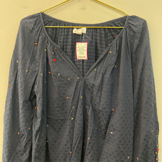 Velvet Navy Embellished Long Sleeve Top Small