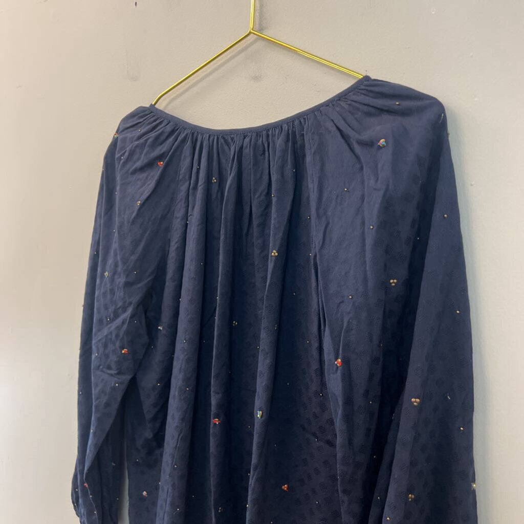 Velvet Navy Embellished Long Sleeve Top Small