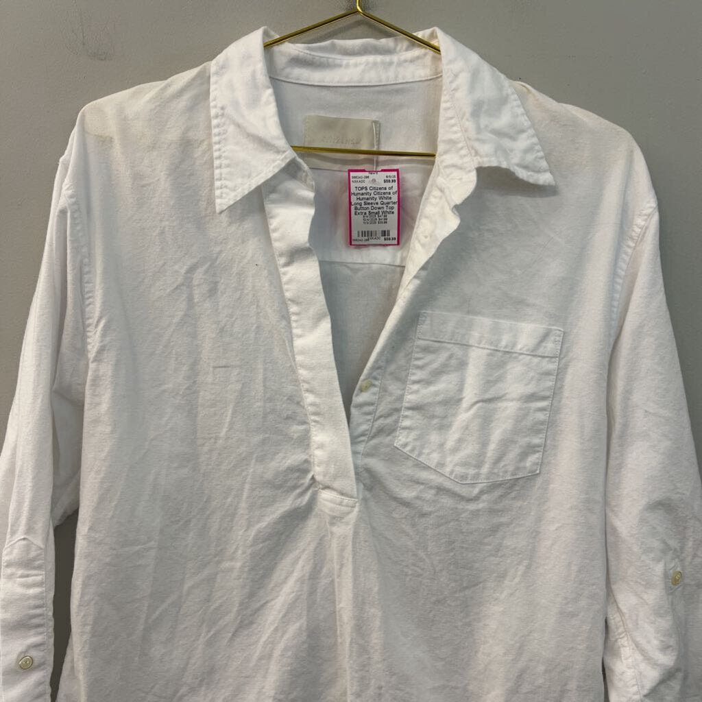 Citizens of Humanity White Long Sleeve Quarter Button Down Top Extra Small