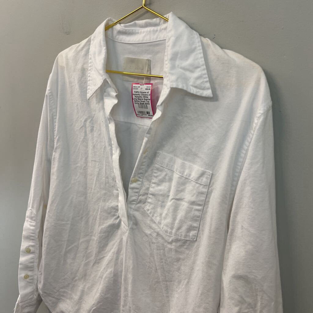 Citizens of Humanity White Long Sleeve Quarter Button Down Top Extra Small