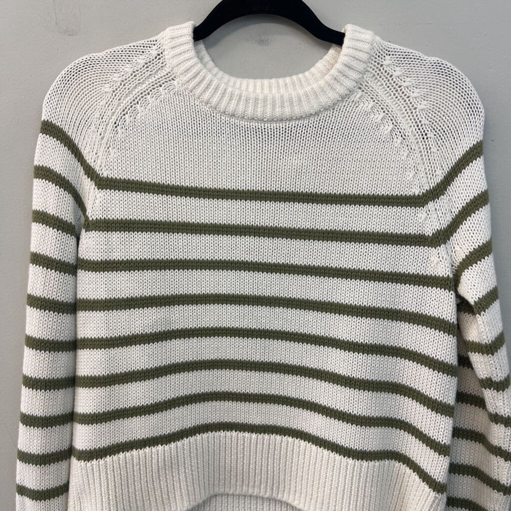 OGD White/ Green Knit Striped Long Sleeve Sweater Top Small