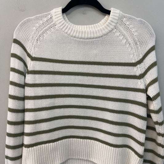 OGD White/ Green Knit Striped Long Sleeve Sweater Top Small
