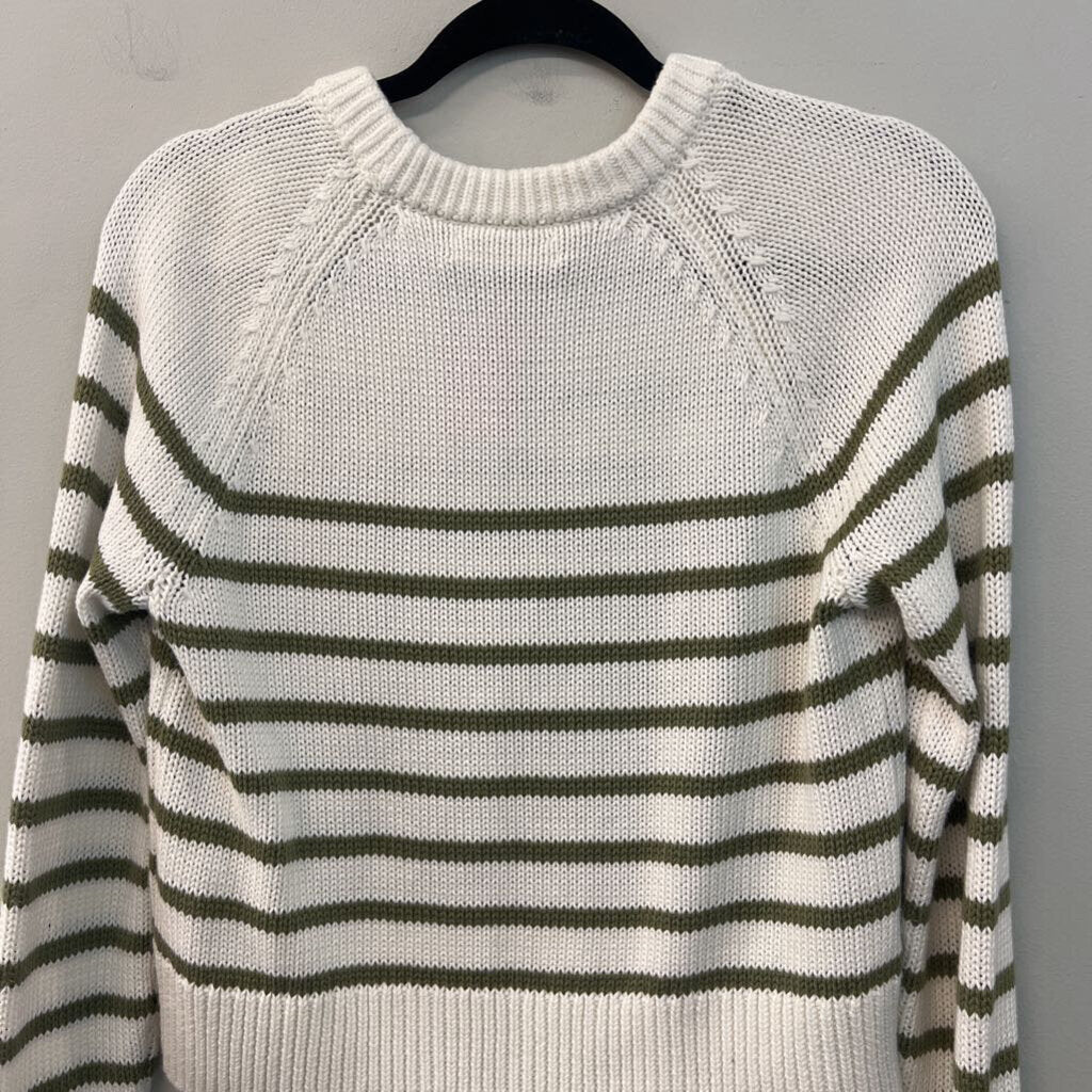 OGD White/ Green Knit Striped Long Sleeve Sweater Top Small