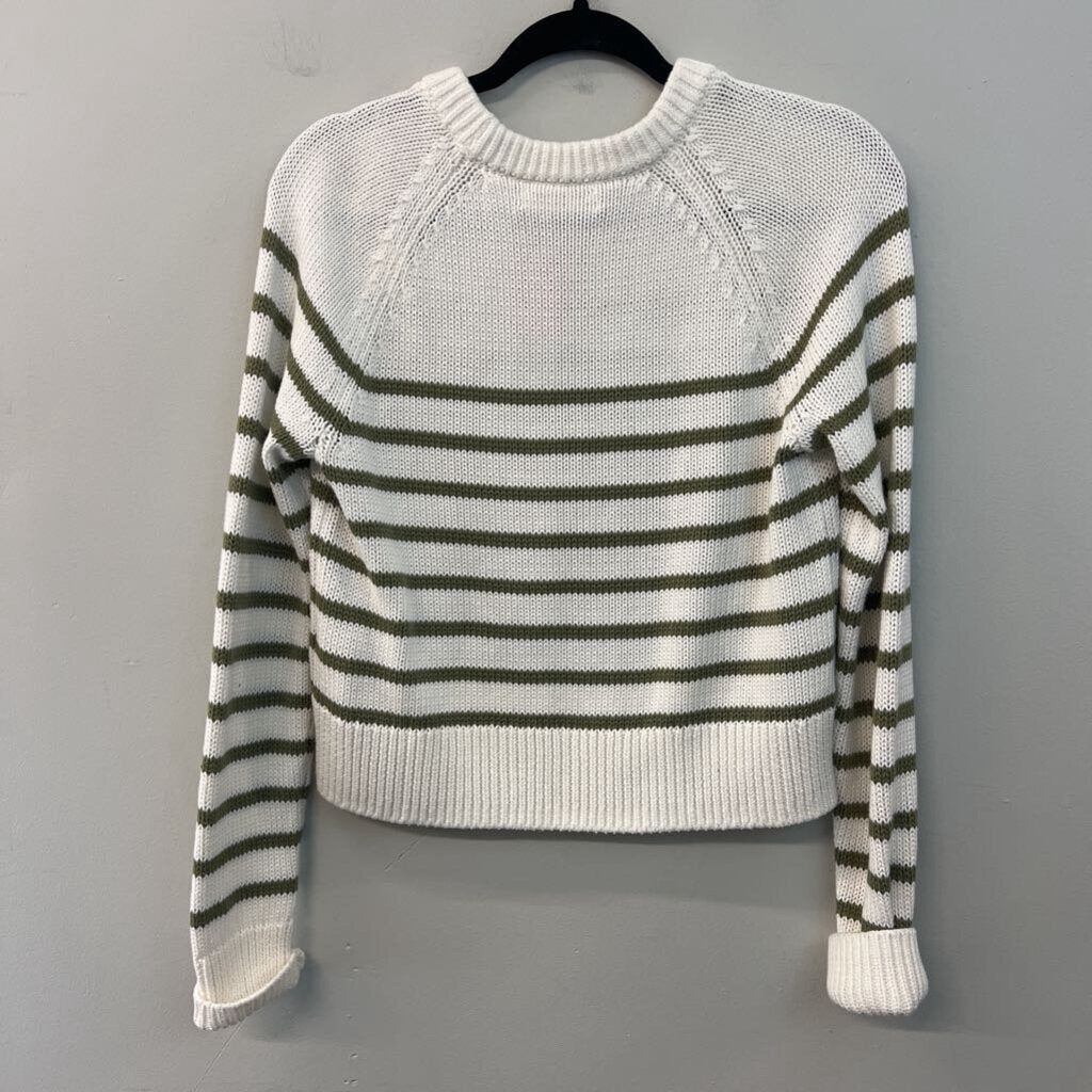 OGD White/ Green Knit Striped Long Sleeve Sweater Top Small