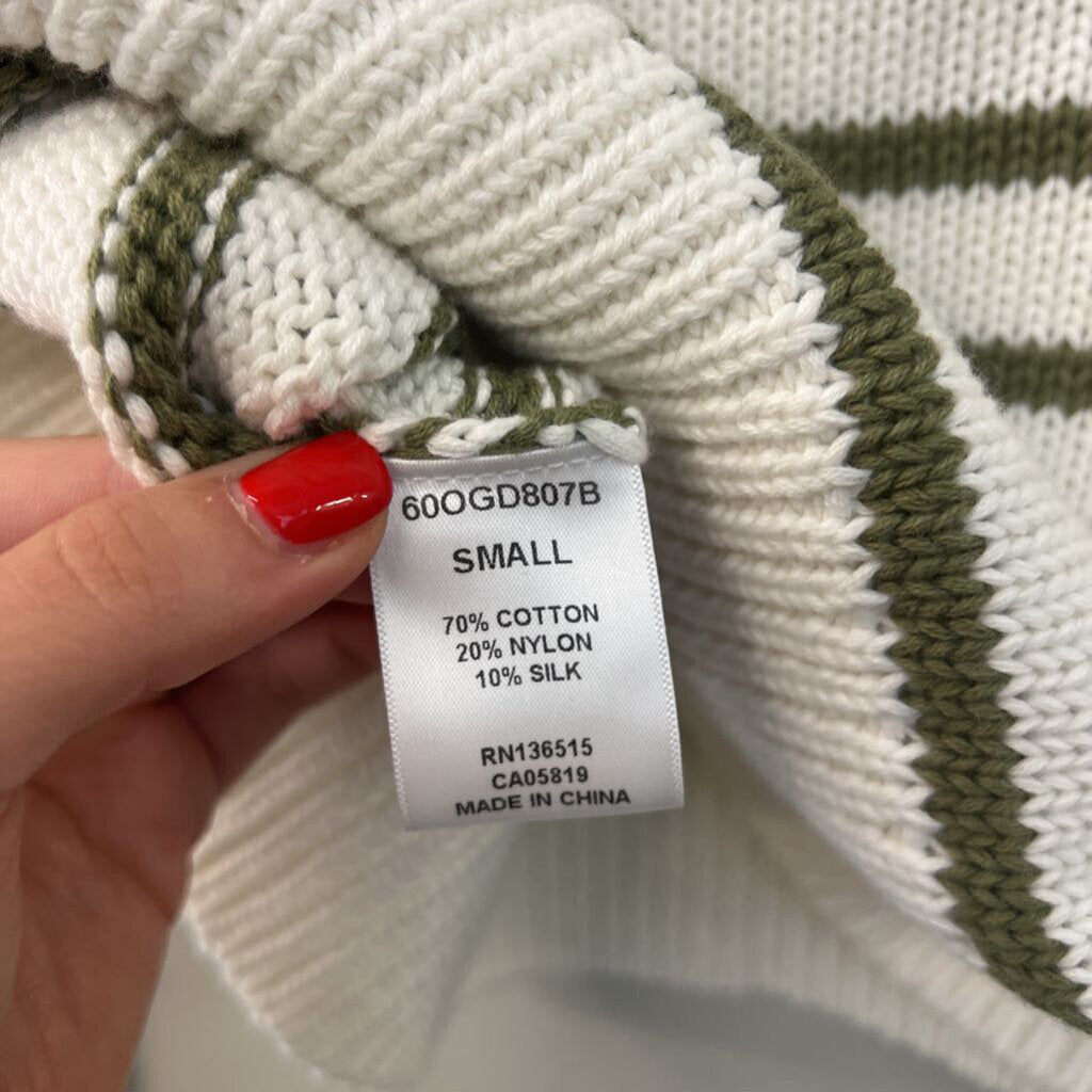 OGD White/ Green Knit Striped Long Sleeve Sweater Top Small