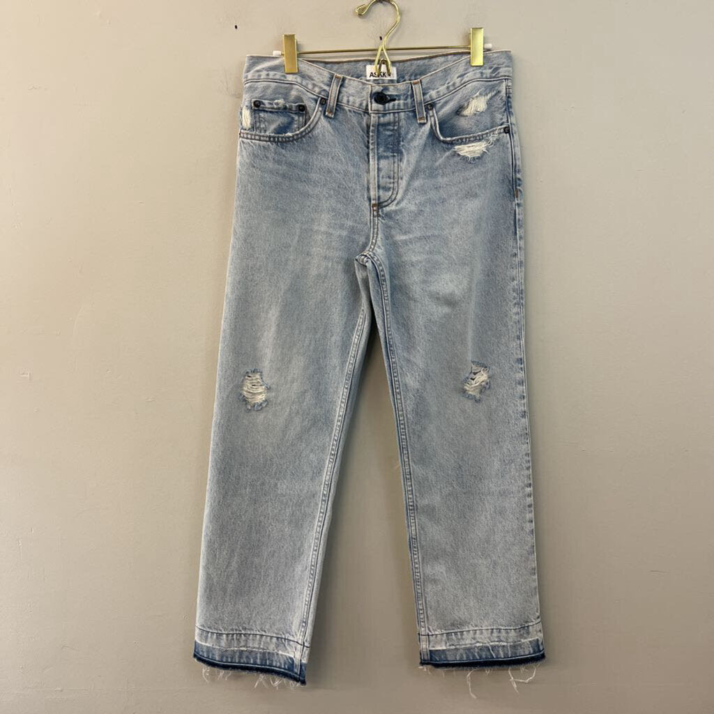 AskkNY Light Wash Distressed Mom Jeans 26