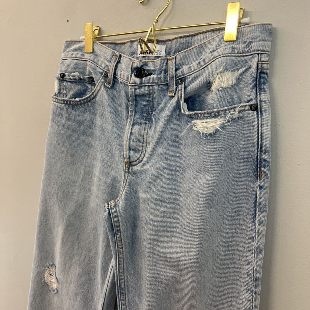 AskkNY Light Wash Distressed Mom Jeans 26