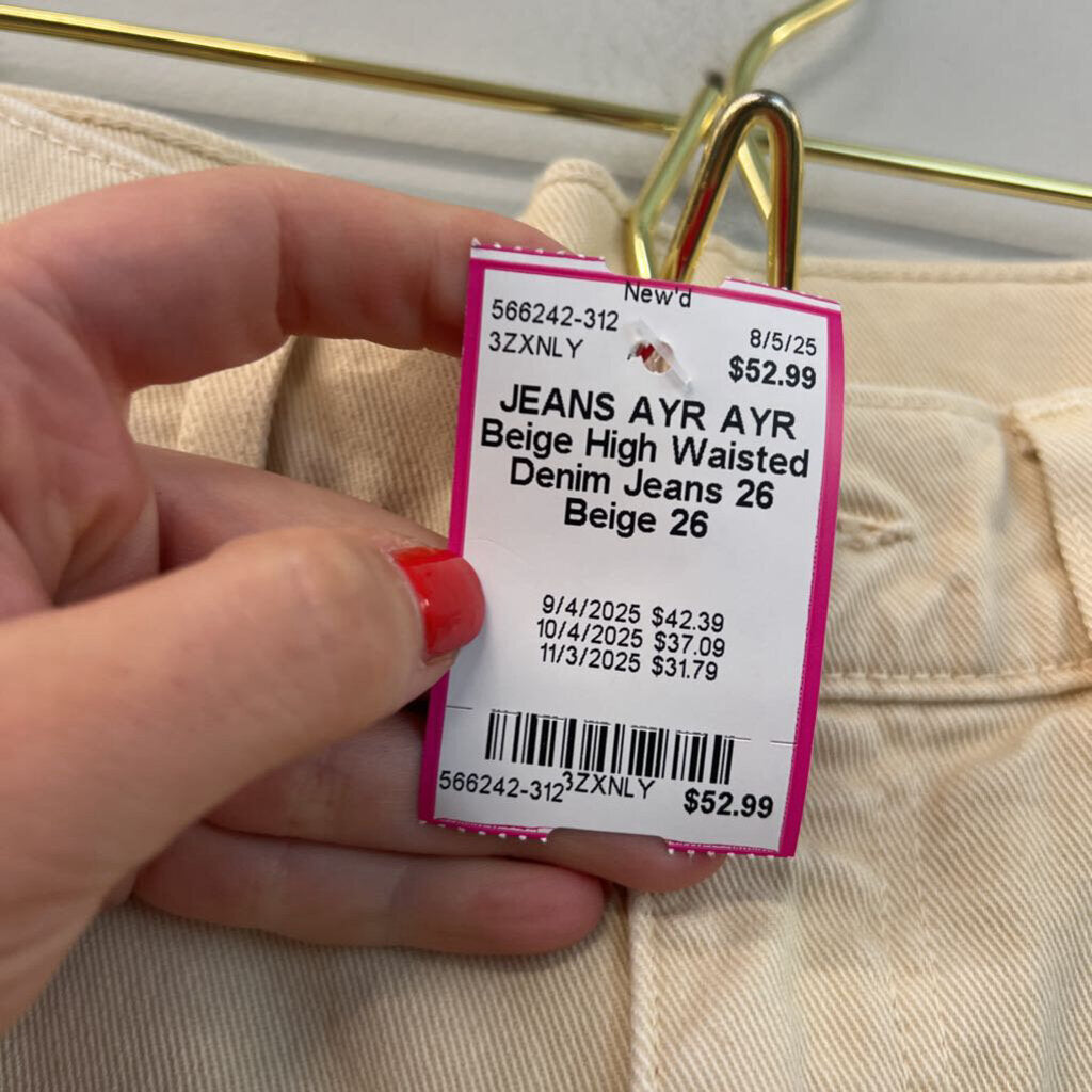AYR Beige High Waisted Denim Jeans 26