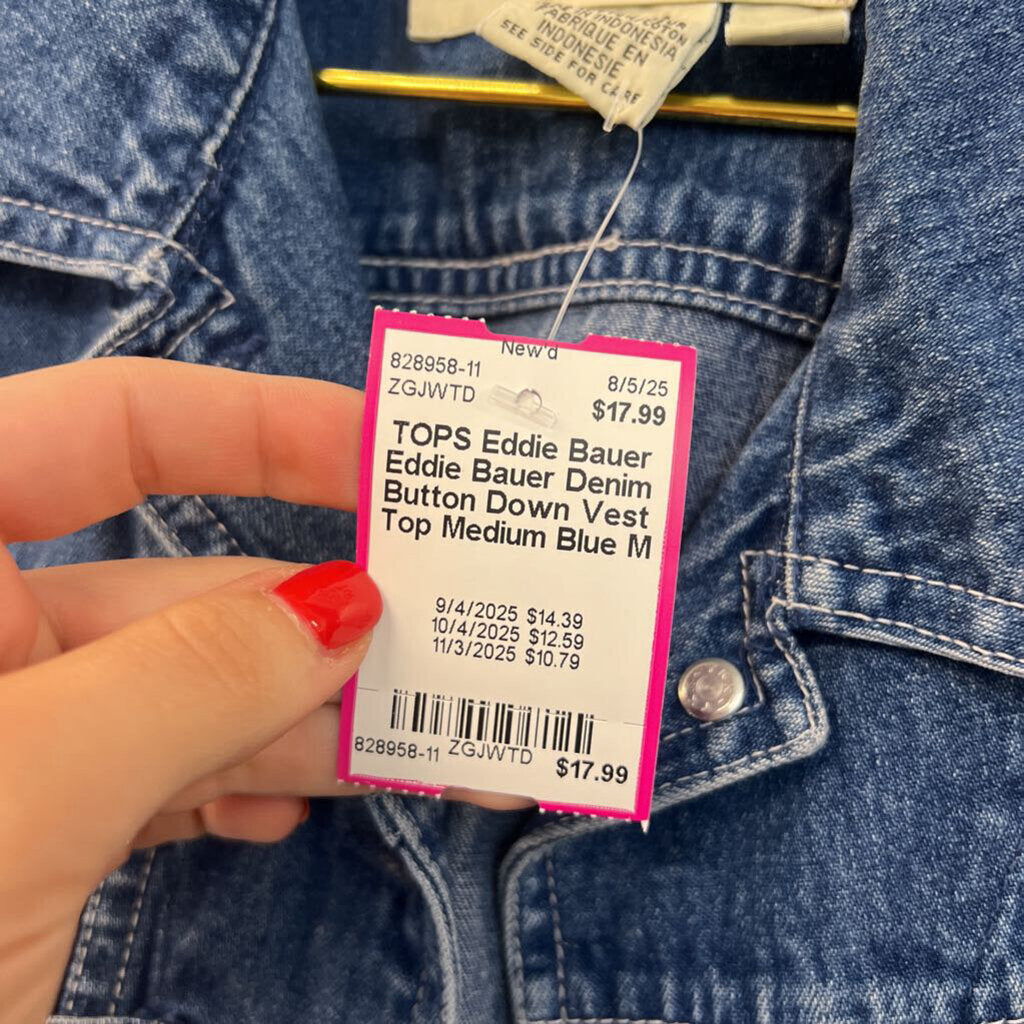Eddie Bauer Denim Button Down Vest Top Medium