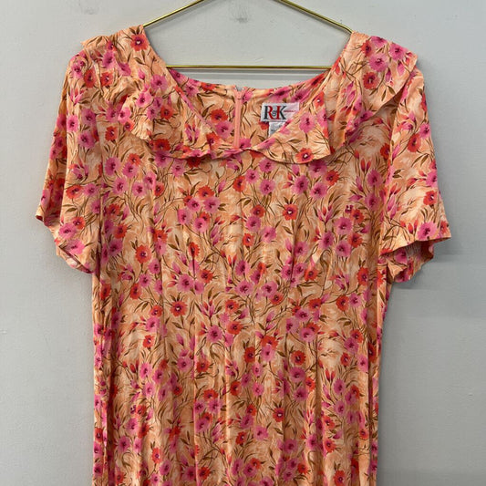 Vintage R and K Originals Pink Flower Print Short Sleeve Maxi Dress 12