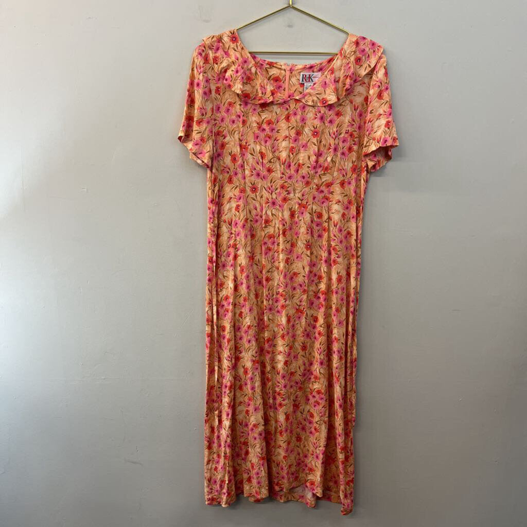 Vintage R and K Originals Pink Flower Print Short Sleeve Maxi Dress 12