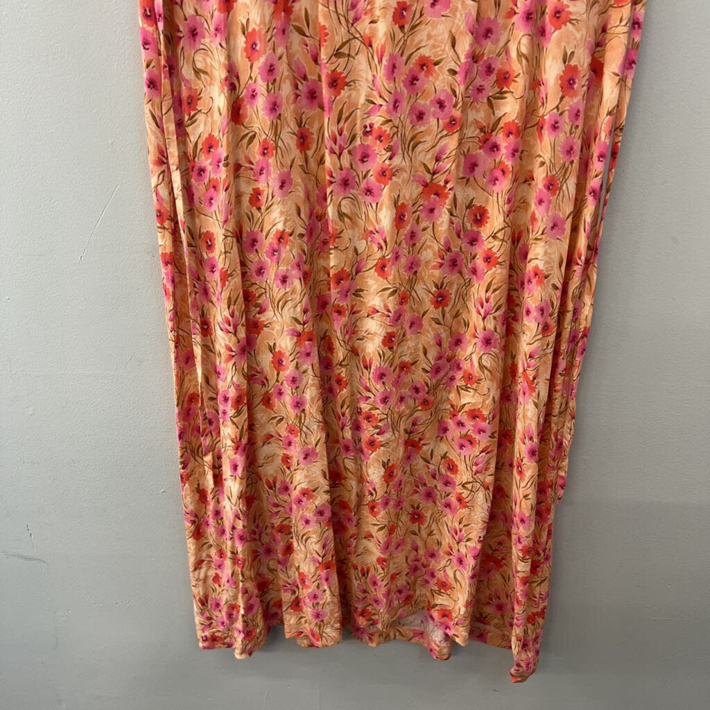 Vintage R and K Originals Pink Flower Print Short Sleeve Maxi Dress 12