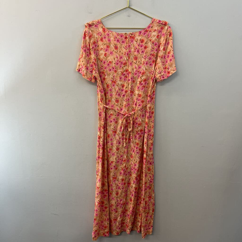 Vintage R and K Originals Pink Flower Print Short Sleeve Maxi Dress 12