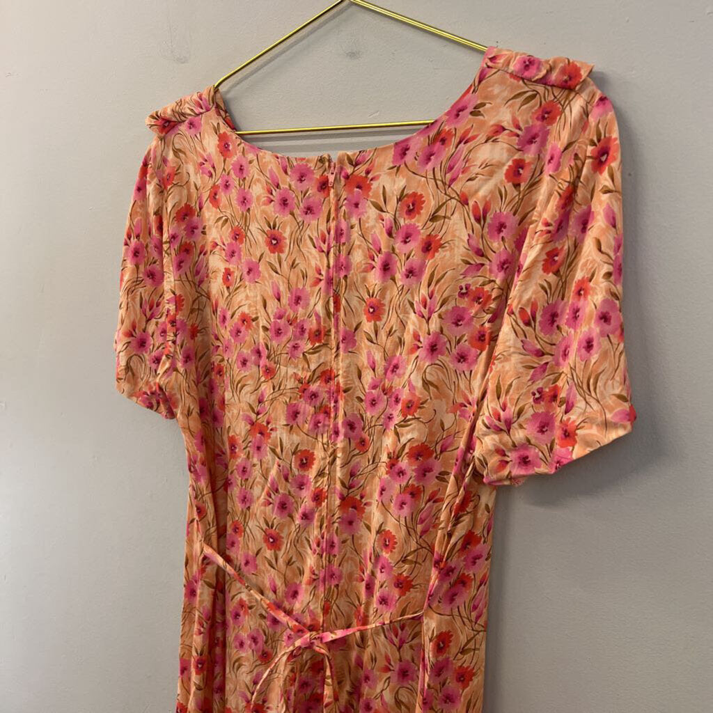 Vintage R and K Originals Pink Flower Print Short Sleeve Maxi Dress 12