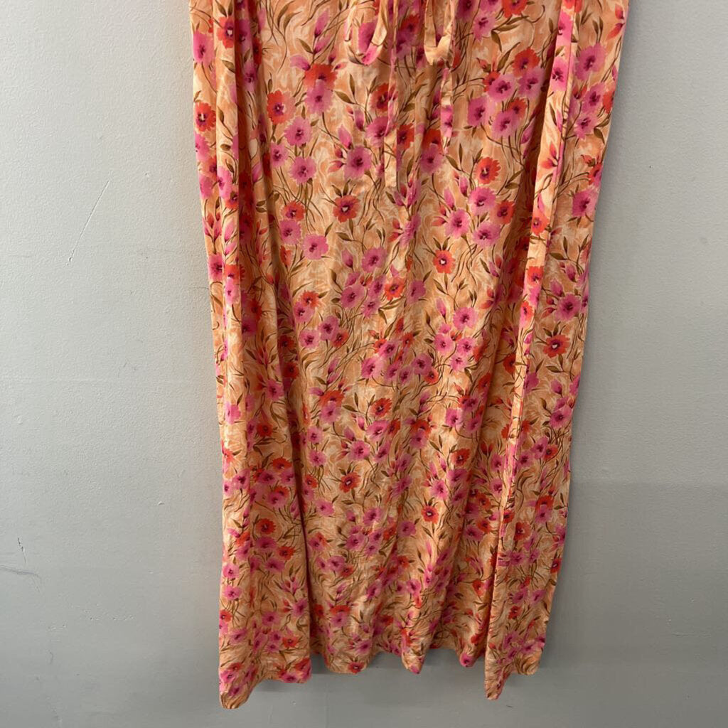 Vintage R and K Originals Pink Flower Print Short Sleeve Maxi Dress 12
