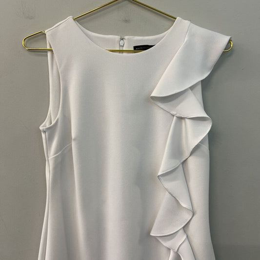 White House Black Market Whtie Ruffle Detail Sleeveless Dress Extra Small
