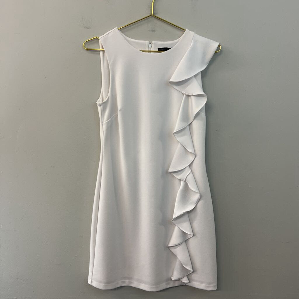 White House Black Market Whtie Ruffle Detail Sleeveless Dress Extra Small