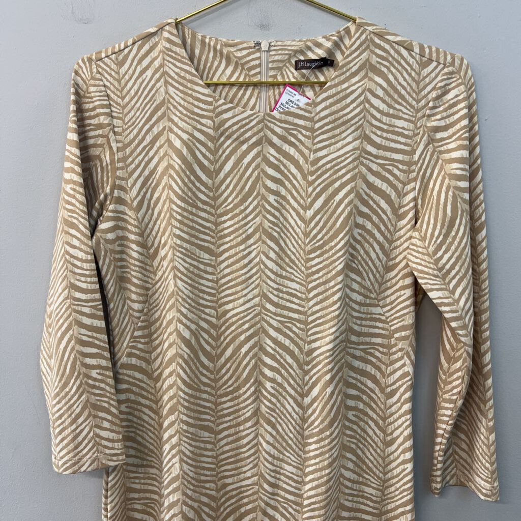J McLaughlin Beige Print Long Sleeve Dress Small