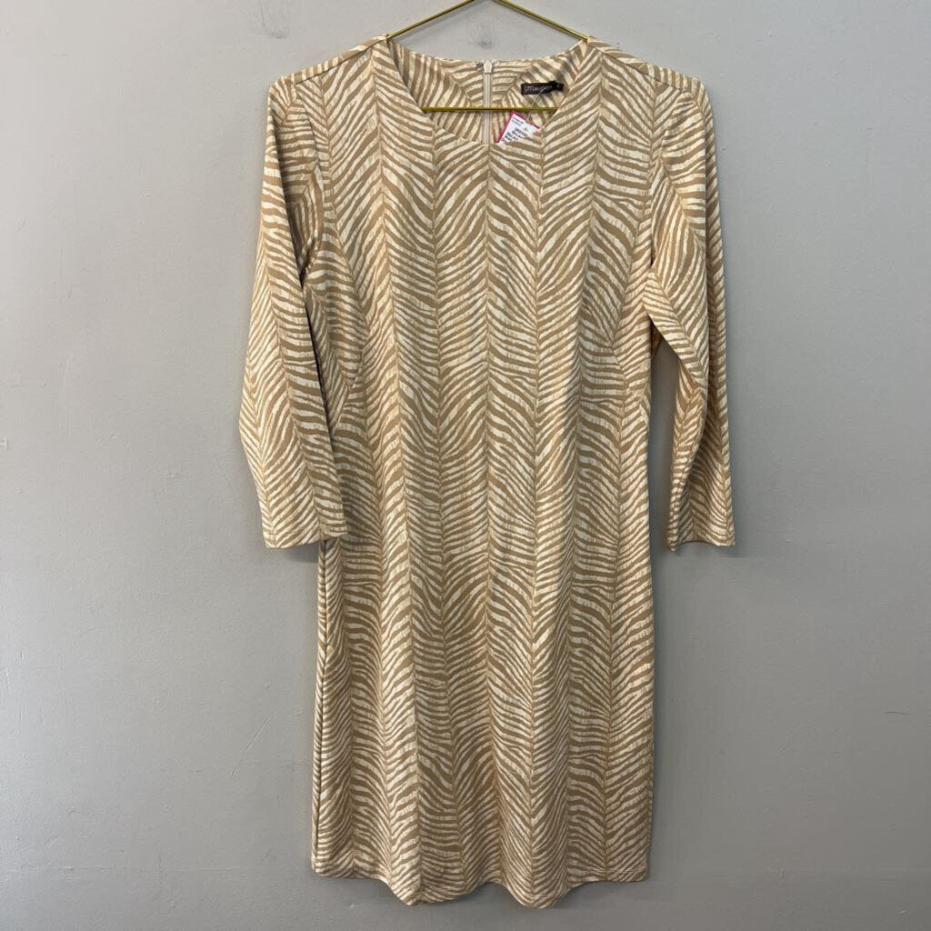 J McLaughlin Beige Print Long Sleeve Dress Small