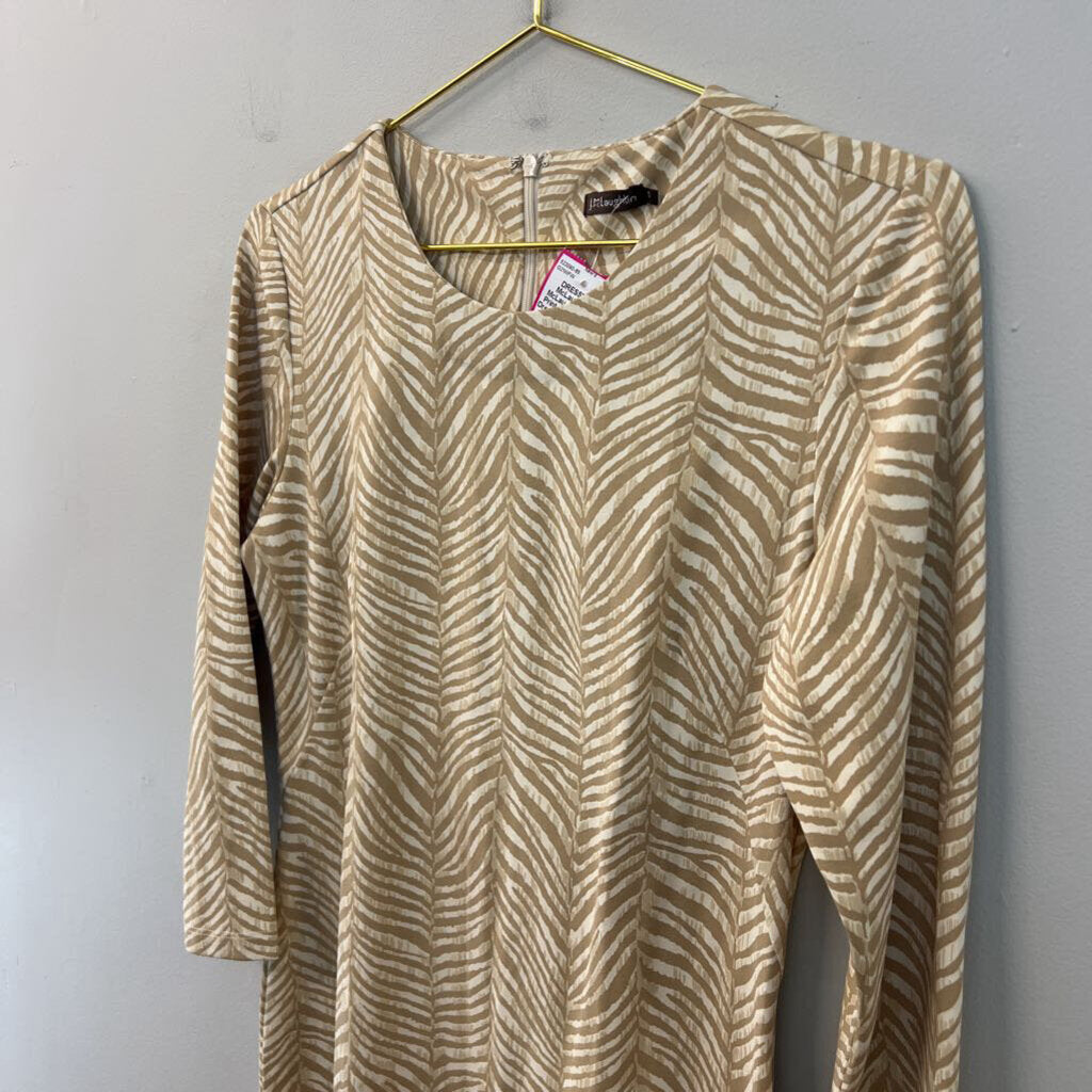 J McLaughlin Beige Print Long Sleeve Dress Small