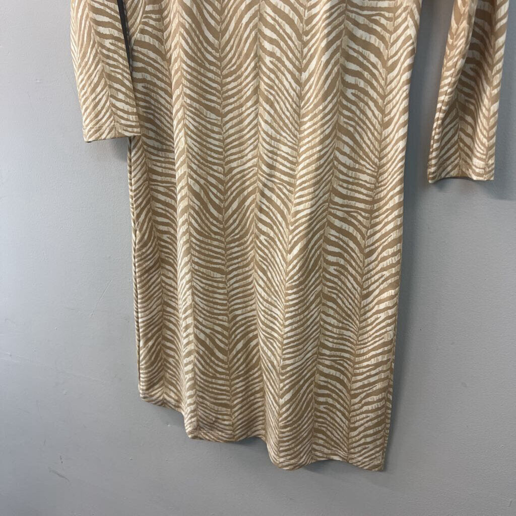 J McLaughlin Beige Print Long Sleeve Dress Small