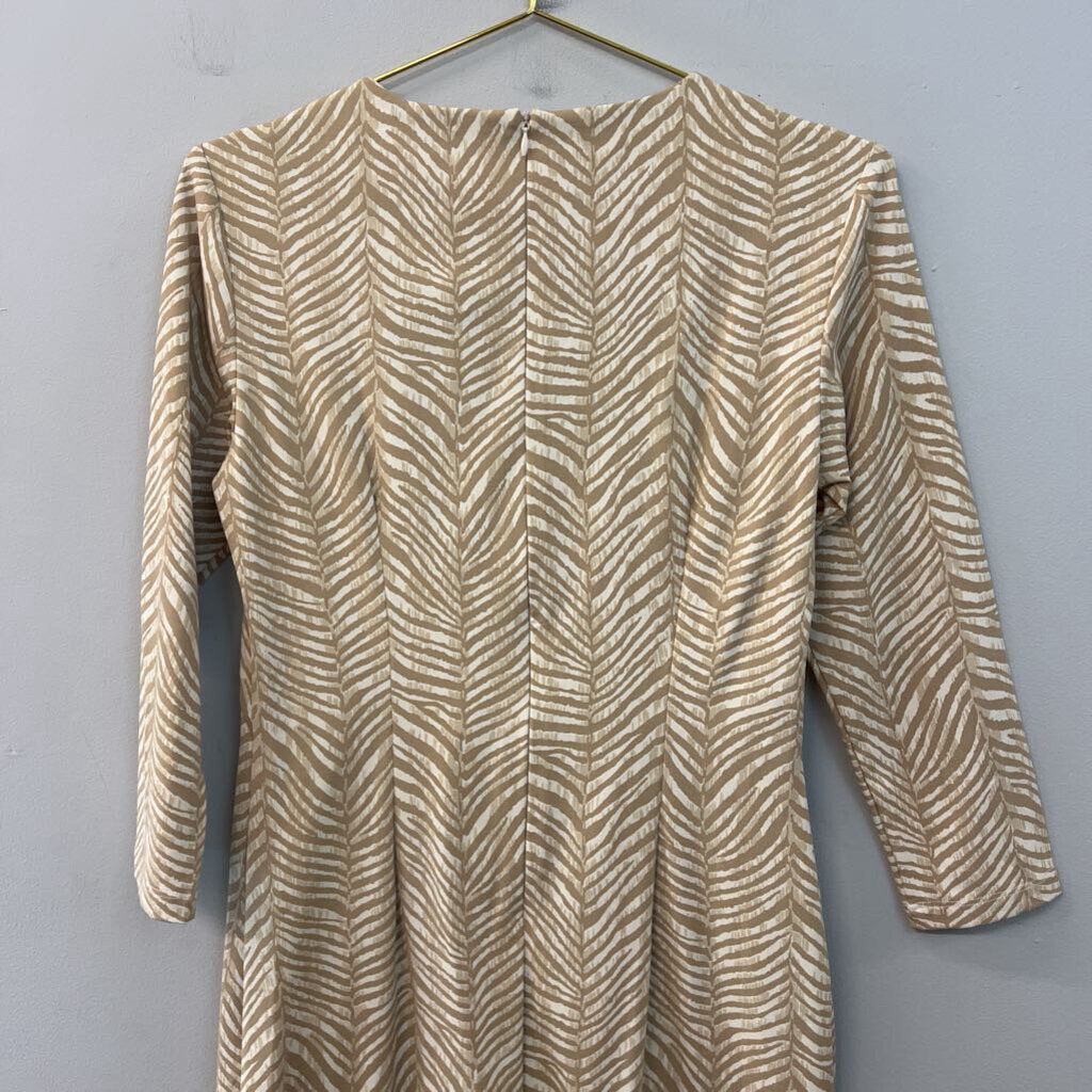 J McLaughlin Beige Print Long Sleeve Dress Small
