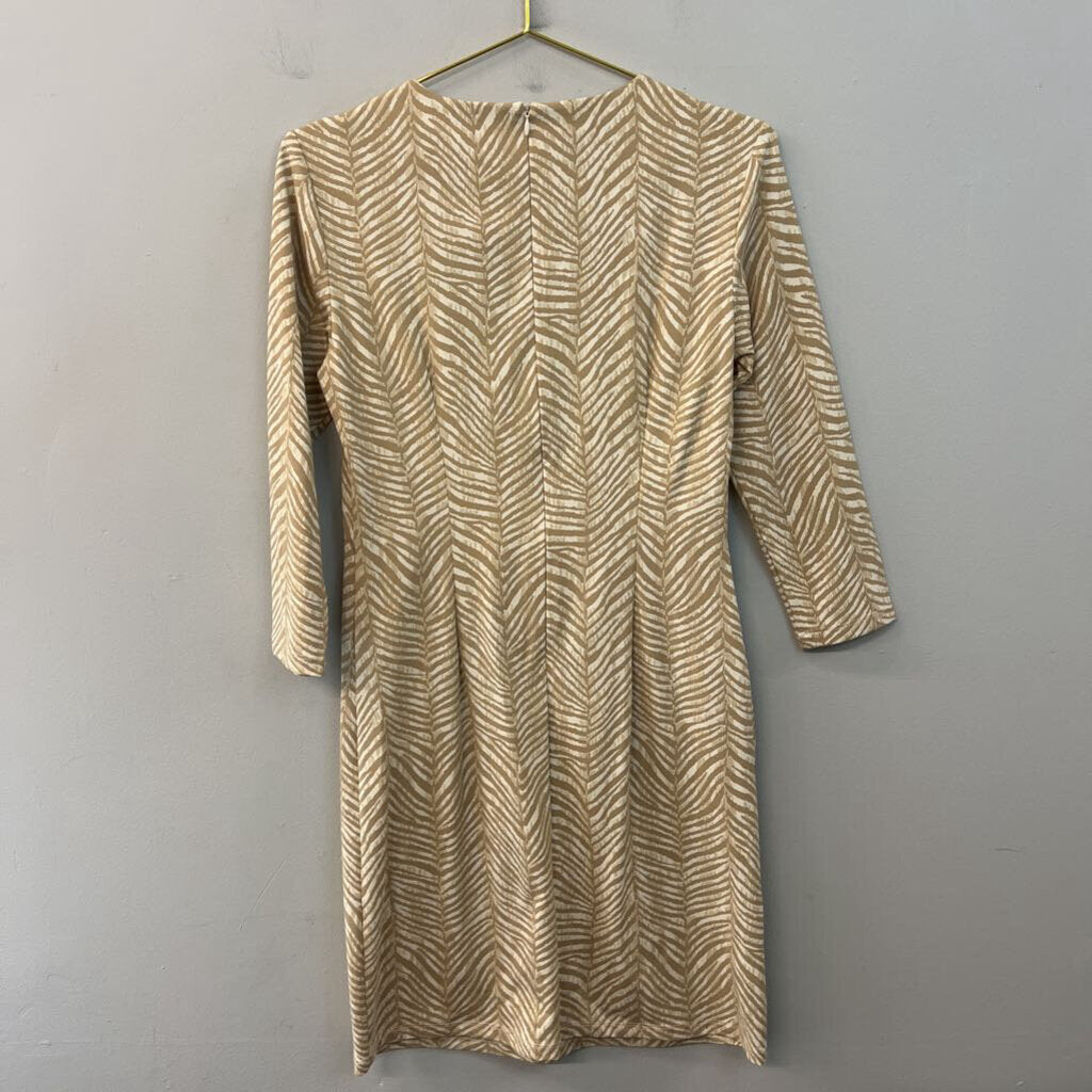 J McLaughlin Beige Print Long Sleeve Dress Small